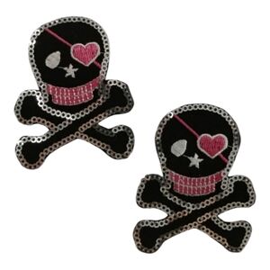 🔥2 Skull Heart Iron-On Patch Gothic Punk